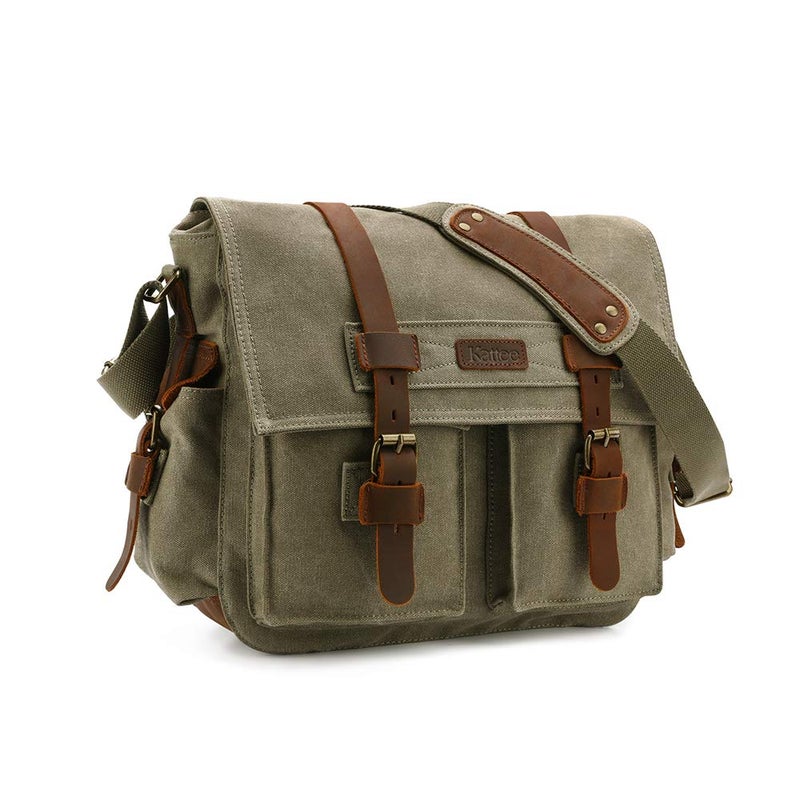 Kattee Leather Canvas Camera Bags for Men Vintage DSLR SLR Messenger Shoulder Bags - Image 1